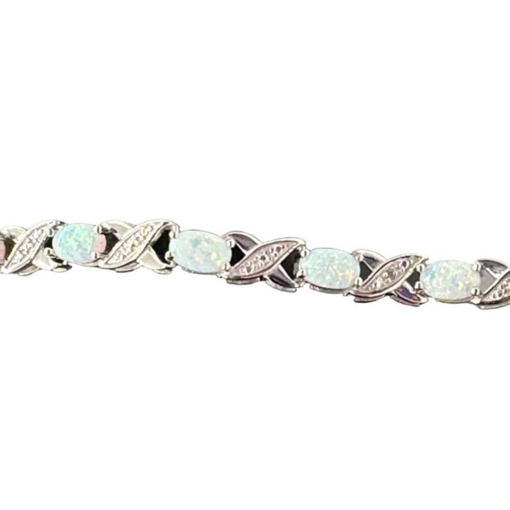 XO Infinity Bracelet Lab Created Opal and Diamond Accent in Sterling Silver Sett - Picture 2 of 7